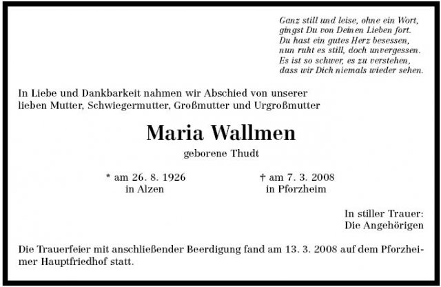 Thudt Maria 1926-2008 Todeanzeige